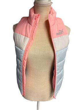 Puma Pink and White Colorblock Puffer Vest